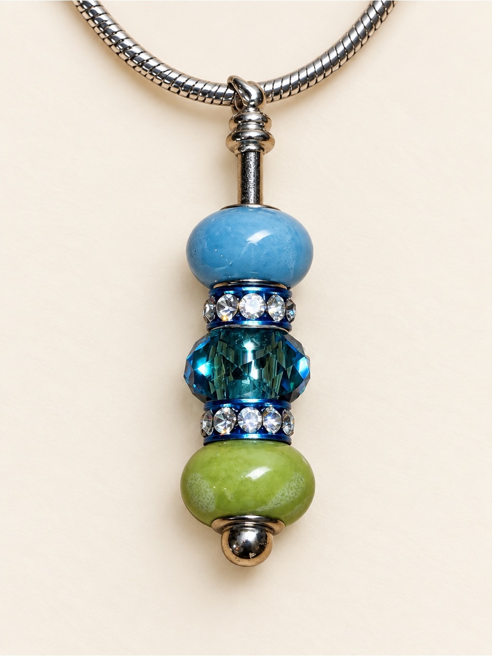 Sparkling Blue & Green Beaded Necklace | Sterling Silver Chain